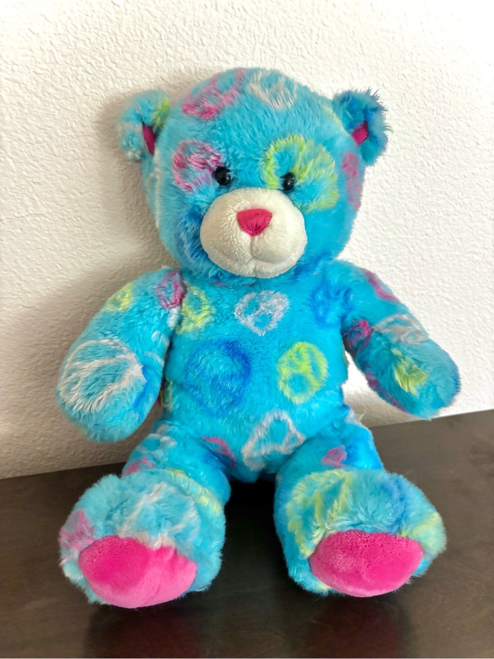 Light Blue Peace Sign 14" Build A Bear Workshop 2010 Soft Plush Teddy